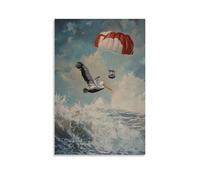 XMHMYHZJ Animal Oil Painting- A Pelican Diving from A Parachute Into Crashing Coastal Surf Wall Art Mural Modern Decoration Hanging Art Poster 12x18inch(30x45cm)