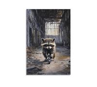XMHMYHZJ Animal Oil Painting- A Raccoon Scootering through An Abandoned Warehouse Freestyle Race Wall Art Mural Modern Decoration Hanging Art Poster 12x18inch(30x45cm)