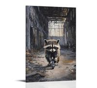 XMHMYHZJ Animal Oil Painting- A Raccoon Scootering through An Abandoned Warehouse Freestyle Race Wall Art Mural Modern Decoration Hanging Art Poster 20x30inch(50x75cm)