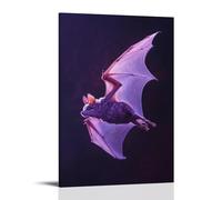 XMHMYHZJ Animal Oil Painting of A Bat Spiraling in A Nocturnal Skydive, Sharp Contrast Against Deep Midnight-purple. Wall Art Mural Modern Decoration Hanging Art Poster 08x12inch(20x30cm)