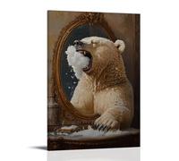 XMHMYHZJ Animal Oil Painting of A Bear Blowing Foam Beards Onto A Mirror And Laughing Uproariously. Wall Art Mural Modern Decoration Hanging Art Poster 24x36inch(60x90cm)