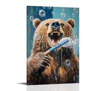 XMHMYHZJ Animal Oil Painting of A Bear Brushing Teeth So Hard That Bubbles Fill The Entire Bathroom. Wall Art Mural Modern Decoration Hanging Art Poster 12x18inch(30x45cm)