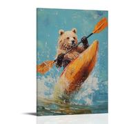 XMHMYHZJ Animal Oil Painting of A Bear Splashing Mid-kayak Flip, Paddle High in The Air, on A Plain Cerulean Background. Wall Art Mural Modern Decoration Hanging Art Poster 08x12inch(20x30cm)
