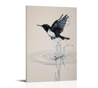 XMHMYHZJ Animal Oil Painting of A Bird Mid-splash, Diving from The Air Into A Water Ring on Pale Sky Gray. Wall Art Mural Modern Decoration Hanging Art Poster 20x30inch(50x75cm)