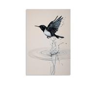 XMHMYHZJ Animal Oil Painting of A Bird Mid-splash, Diving from The Air Into A Water Ring on Pale Sky Gray. Wall Art Mural Modern Decoration Hanging Art Poster 12x18inch(30x45cm)