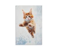 XMHMYHZJ Animal Oil Painting of A Cat Figure Skating Mid-spin on Icy White Background Wall Art Mural Modern Decoration Hanging Art Poster 08x12inch(20x30cm)