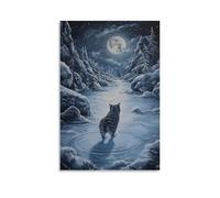 XMHMYHZJ Animal Oil Painting of A Cat Ice Skating in Circles on A Moonlit Frozen River. Wall Art Mural Modern Decoration Hanging Art Poster 20x30inch(50x75cm)