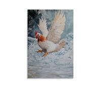 XMHMYHZJ Animal Oil Painting of A Chicken Curling on An Icy Rink, Sweeping Wildly with Wing. Wall Art Mural Modern Decoration Hanging Art Poster 20x30inch(50x75cm)