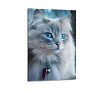 XMHMYHZJ Animal Poster, Cat with Blue Pupils Looking Ahead Wall Art Mural Modern Decoration Hanging Art Poster 12x18inch(30x45cm)