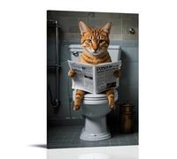 XMHMYHZJ Animal Poster Depicting Cat Reading Paper Sitting on Toilet in Public Restroom Wall Art Mural Modern Decoration Hanging Art Poster 16x24inch(40x60cm)
