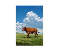 XMHMYHZJ Animal Poster Featuring A Ox Walking Across The Field with Some Grass And Flowers Wall Art Mural Modern Decoration Hanging Art Poster 20x30inch(50x75cm)