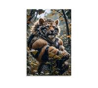 XMHMYHZJ Animal Poster Featuring A Young Tiger in The Forest with His Paw Held by Wall Art Mural Modern Decoration Hanging Art Poster 08x12inch(20x30cm)