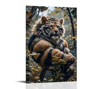 XMHMYHZJ Animal Poster Featuring A Young Tiger in The Forest with His Paw Held by Wall Art Mural Modern Decoration Hanging Art Poster 20x30inch(50x75cm)