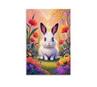 XMHMYHZJ Animal Poster Featuring Cute Bunny in The Green Grass Surrounded by Flowers Wall Art Mural Modern Decoration Hanging Art Poster 24x36inch(60x90cm)
