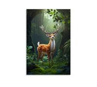 XMHMYHZJ Animal Poster Featuring The Profile of A Deer Against Green Leaves Wall Art Mural Modern Decoration Hanging Art Poster 20x30inch(50x75cm)