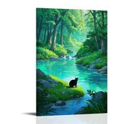 XMHMYHZJ Animal Poster of A Cat Sitting on A Bank Across A Stream from A Wall Art Mural Modern Decoration Hanging Art Poster 20x30inch(50x75cm)