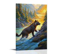 XMHMYHZJ Animal Poster of Large Bear Crossing A Little River with Mountains in Background Wall Art Mural Modern Decoration Hanging Art Poster 16x24inch(40x60cm)