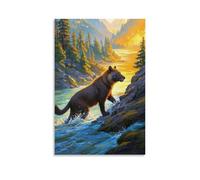 XMHMYHZJ Animal Poster of Large Bear Crossing A Little River with Mountains in Background Wall Art Mural Modern Decoration Hanging Art Poster 08x12inch(20x30cm)