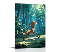 XMHMYHZJ Animal Poster of Leaping Fox in The Woods with Sun Shining through Trees And Wall Art Mural Modern Decoration Hanging Art Poster 16x24inch(40x60cm)