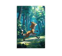 XMHMYHZJ Animal Poster of Leaping Fox in The Woods with Sun Shining through Trees And Wall Art Mural Modern Decoration Hanging Art Poster 16x24inch(40x60cm)