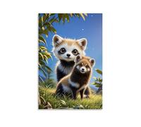 XMHMYHZJ Animal Poster of Two Red Panda Cubs Standing Outside in The Grass Wall Art Mural Modern Decoration Hanging Art Poster 24x36inch(60x90cm)