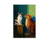 XMHMYHZJ Animal Poster with A Cat And Dog Sitting on The Counter Wall Art Mural Modern Decoration Hanging Art Poster 12x18inch(30x45cm)