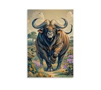 XMHMYHZJ Animal Poster with Brown And Black Bull Walking Across Grassy Area Next to Plants Wall Art Mural Modern Decoration Hanging Art Poster 12x18inch(30x45cm)