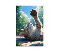 XMHMYHZJ Animal Poster with Cat Stretching in The Sun near Trees Wall Art Mural Modern Decoration Hanging Art Poster 12x18inch(30x45cm)