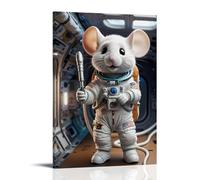 XMHMYHZJ Animal Posters Featuring A Mouse Dressed As Astronaut And Holding A Gun in Space Wall Art Mural Modern Decoration Hanging Art Poster 24x36inch(60x90cm)