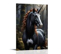 XMHMYHZJ Animal Posters Featuring A Unicorn in A Dark Forest with Its Horn Out Wall Art Mural Modern Decoration Hanging Art Poster 16x24inch(40x60cm)
