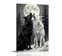 XMHMYHZJ Animal Posters Featuring Two Black And White Dogs in The Moonlight Wall Art Mural Modern Decoration Hanging Art Poster 12x18inch(30x45cm)