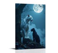 XMHMYHZJ Animal Posters Featuring Two Cat Animals Sitting Looking at The Moon Wall Art Mural Modern Decoration Hanging Art Poster 08x12inch(20x30cm)