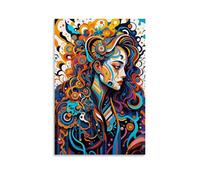 XMHMYHZJ Art Poster Design of A Beautiful Abstract Woman with Blue And Red Hair Wall Art Mural Modern Decoration Hanging Art Poster 24x36inch(60x90cm)