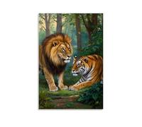XMHMYHZJ Art Poster Featuring A Lion And A Tiger Face to Faces Wall Art Mural Modern Decoration Hanging Art Poster 08x12inch(20x30cm)