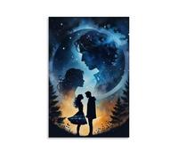 XMHMYHZJ Art Poster Featuring A Silhouette of Two Children Looking at Each Other Under A Wall Art Mural Modern Decoration Hanging Art Poster 20x30inch(50x75cm)