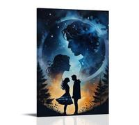 XMHMYHZJ Art Poster Featuring A Silhouette of Two Children Looking at Each Other Under A Wall Art Mural Modern Decoration Hanging Art Poster 08x12inch(20x30cm)