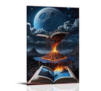 XMHMYHZJ Art Poster Featuring A Surreal Image of Volcanoes, in Front of The Moon Wall Art Mural Modern Decoration Hanging Art Poster 24x36inch(60x90cm)