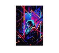 XMHMYHZJ Art Poster Featuring Spaceman Surrounded by Neon Lights with A Dark Background Wall Art Mural Modern Decoration Hanging Art Poster 08x12inch(20x30cm)