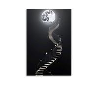XMHMYHZJ Art Poster Featuring Stairway to Space between A Giant Moon in The Sky Wall Art Mural Modern Decoration Hanging Art Poster 16x24inch(40x60cm)