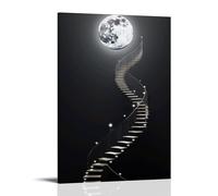 XMHMYHZJ Art Poster Featuring Stairway to Space between A Giant Moon in The Sky Wall Art Mural Modern Decoration Hanging Art Poster 12x18inch(30x45cm)