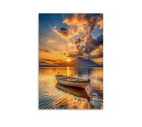 XMHMYHZJ Art Poster Photograph of A Boat in The Water at Sunset on Isle Island Wall Art Mural Modern Decoration Hanging Art Poster 12x18inch(30x45cm)