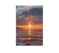XMHMYHZJ Art Poster Print Sunset Sea Birds in Flight Above The Ocean Wave Ocean Beach Wall Art Mural Modern Decoration Hanging Art Poster 08x12inch(20x30cm)