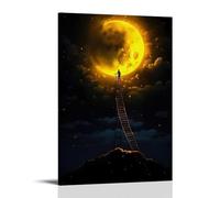 XMHMYHZJ Art Poster with A Person Standing on Ladder And Looking at A Full Moon Wall Art Mural Modern Decoration Hanging Art Poster 08x12inch(20x30cm)