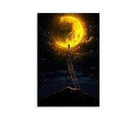 XMHMYHZJ Art Poster with A Person Standing on Ladder And Looking at A Full Moon Wall Art Mural Modern Decoration Hanging Art Poster 20x30inch(50x75cm)