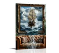 XMHMYHZJ Art Poster with Boat in Big Body of Water Flowing Into A Waterfall Wall Art Mural Modern Decoration Hanging Art Poster 16x24inch(40x60cm)