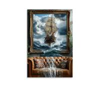 XMHMYHZJ Art Poster with Boat in Big Body of Water Flowing Into A Waterfall Wall Art Mural Modern Decoration Hanging Art Poster 20x30inch(50x75cm)