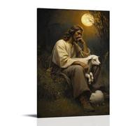 XMHMYHZJ At The Edge of A Meadow, Jesus Sits with A Lamb Sleeping Beside Him While Wolves Howl in The Distance, Unable to Pass. Wall Art Mural Modern Decoration Hanging Art Poster 20x30inch(50x75cm)