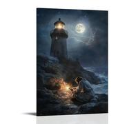 XMHMYHZJ At The Foot of A Lighthouse, Jesus Lights The Flame As The Keeper Sleeps, Lost in Dreams of Mercy. Wall Art Mural Modern Decoration Hanging Art Poster 24x36inch(60x90cm)