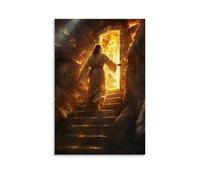 XMHMYHZJ At The Top of An Ancient Staircase, Christ Opens A Golden Door Revealing A World of Peace beyond Flame. Wall Art Mural Modern Decoration Hanging Art Poster 12x18inch(30x45cm)