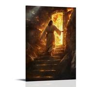 XMHMYHZJ At The Top of An Ancient Staircase, Christ Opens A Golden Door Revealing A World of Peace beyond Flame. Wall Art Mural Modern Decoration Hanging Art Poster 20x30inch(50x75cm)